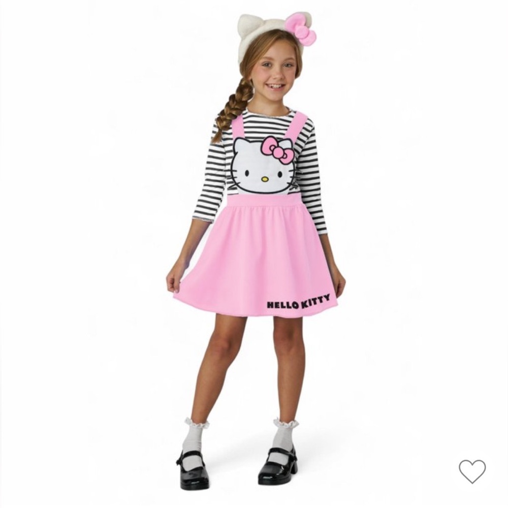 Hello Kitty Striped Pink Dress with Bow Headband size 8-10